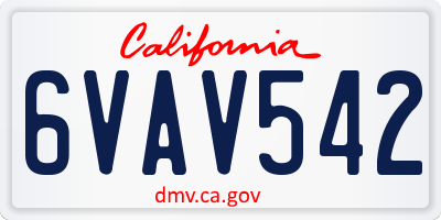 CA license plate 6VAV542