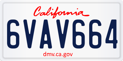 CA license plate 6VAV664