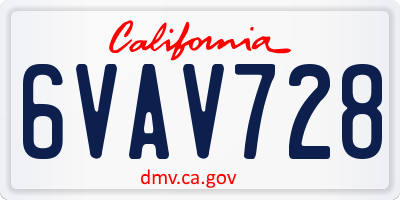 CA license plate 6VAV728