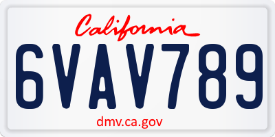 CA license plate 6VAV789