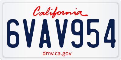 CA license plate 6VAV954