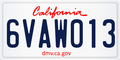CA license plate 6VAW013