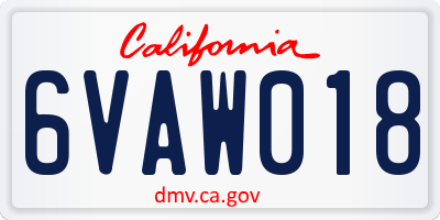CA license plate 6VAW018
