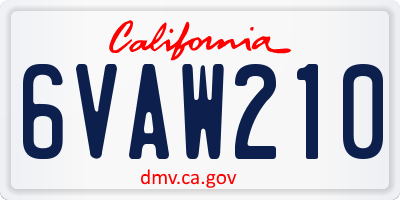 CA license plate 6VAW210