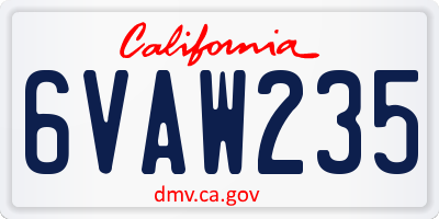 CA license plate 6VAW235