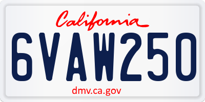 CA license plate 6VAW250