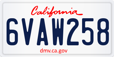 CA license plate 6VAW258