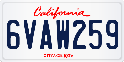 CA license plate 6VAW259
