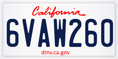 CA license plate 6VAW260
