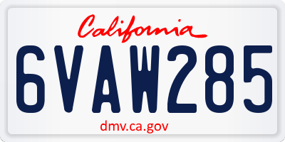 CA license plate 6VAW285