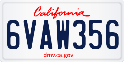 CA license plate 6VAW356
