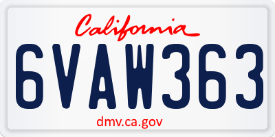 CA license plate 6VAW363