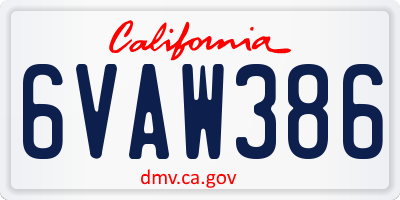 CA license plate 6VAW386