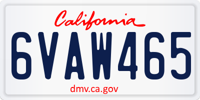 CA license plate 6VAW465
