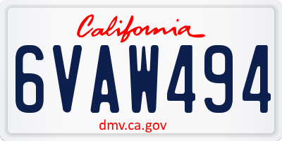 CA license plate 6VAW494