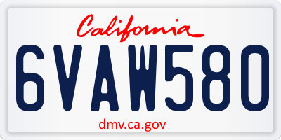 CA license plate 6VAW580