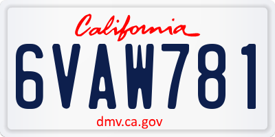 CA license plate 6VAW781