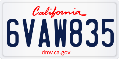 CA license plate 6VAW835