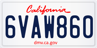 CA license plate 6VAW860
