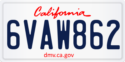 CA license plate 6VAW862