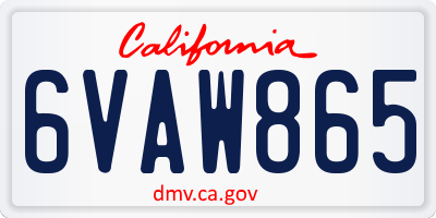 CA license plate 6VAW865