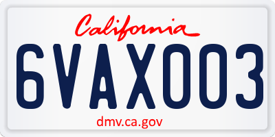 CA license plate 6VAX003