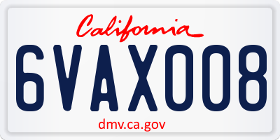 CA license plate 6VAX008