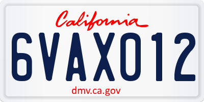 CA license plate 6VAX012
