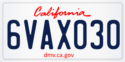 CA license plate 6VAX030