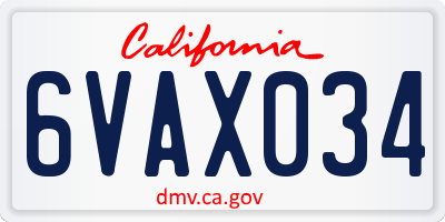 CA license plate 6VAX034