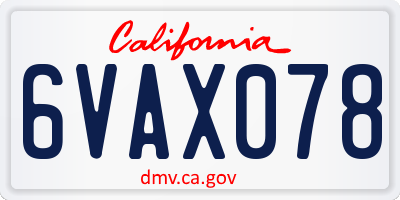 CA license plate 6VAX078