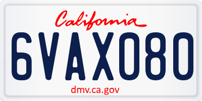 CA license plate 6VAX080