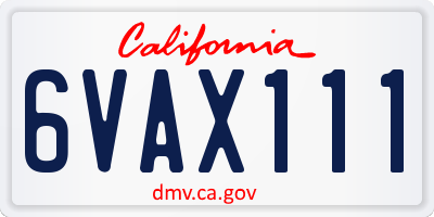 CA license plate 6VAX111