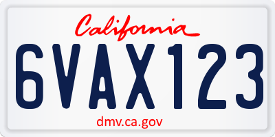 CA license plate 6VAX123