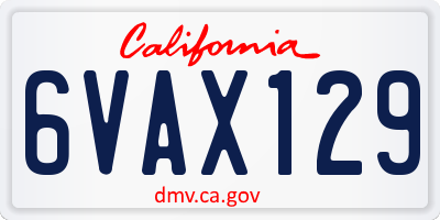CA license plate 6VAX129