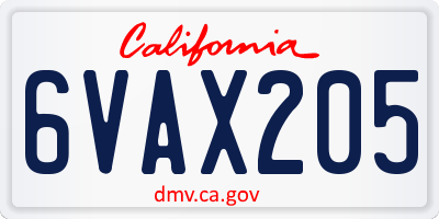 CA license plate 6VAX205