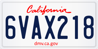 CA license plate 6VAX218