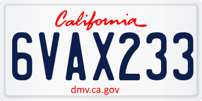 CA license plate 6VAX233