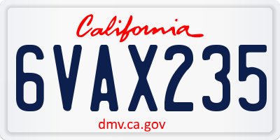 CA license plate 6VAX235