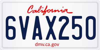 CA license plate 6VAX250