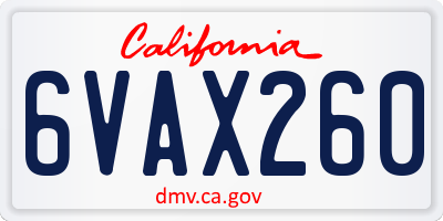 CA license plate 6VAX260
