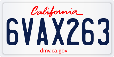 CA license plate 6VAX263