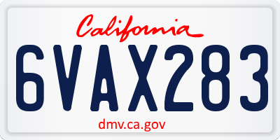 CA license plate 6VAX283