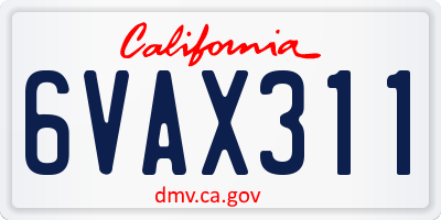 CA license plate 6VAX311