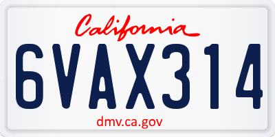 CA license plate 6VAX314