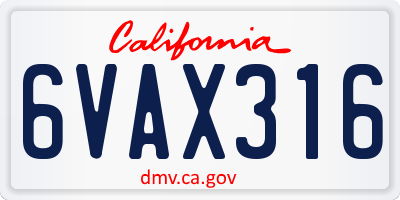 CA license plate 6VAX316