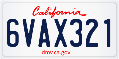CA license plate 6VAX321