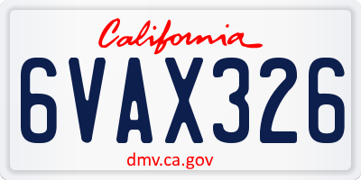 CA license plate 6VAX326