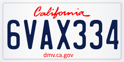 CA license plate 6VAX334