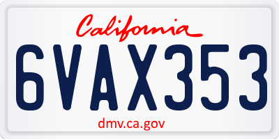 CA license plate 6VAX353